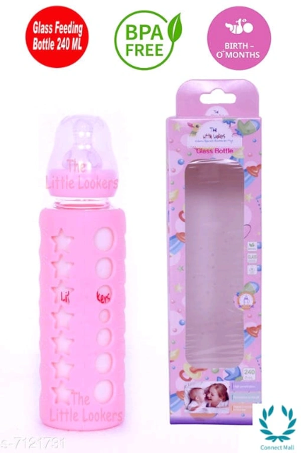 Ibays High Borosilicate Glass Feeding Bottle - 240 ml, Pink, Glass, Pack of:1